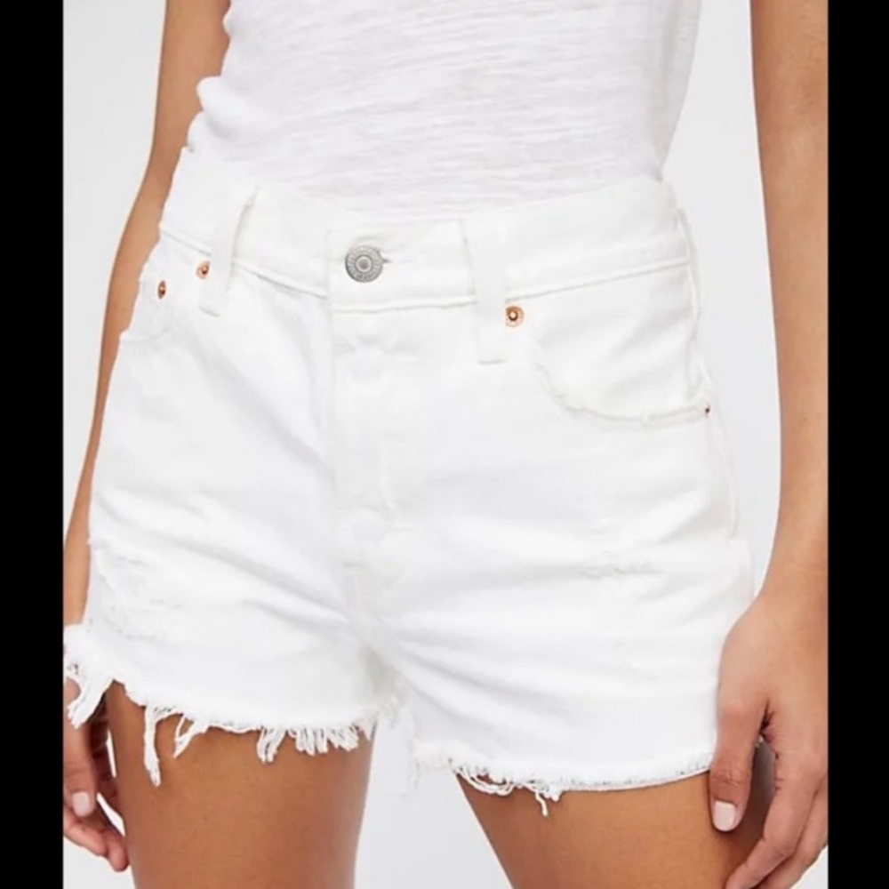 Levi’s white 501 denim shorts
